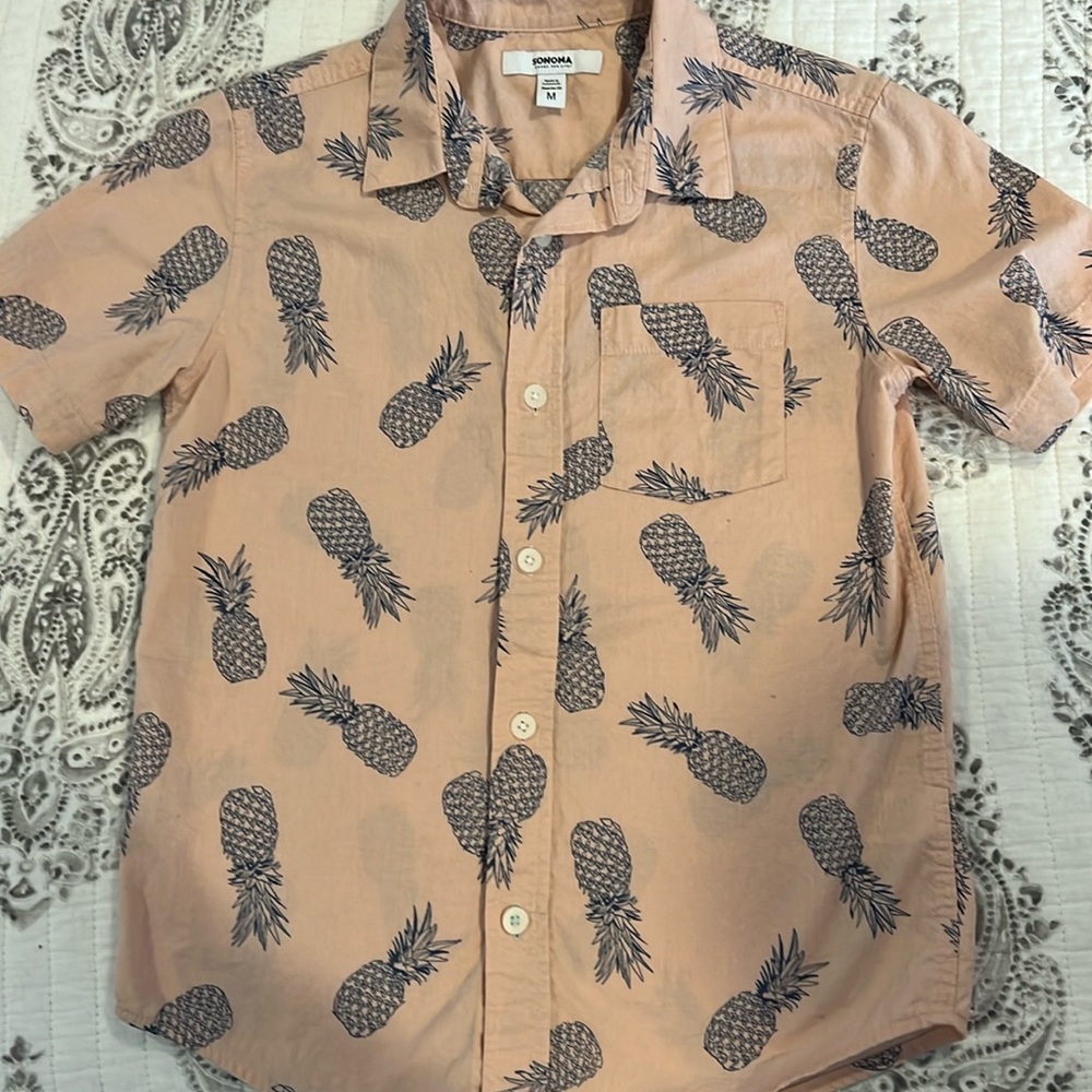 Sonoma Boys M Button Down Dress Shirt. Pineapple Design.